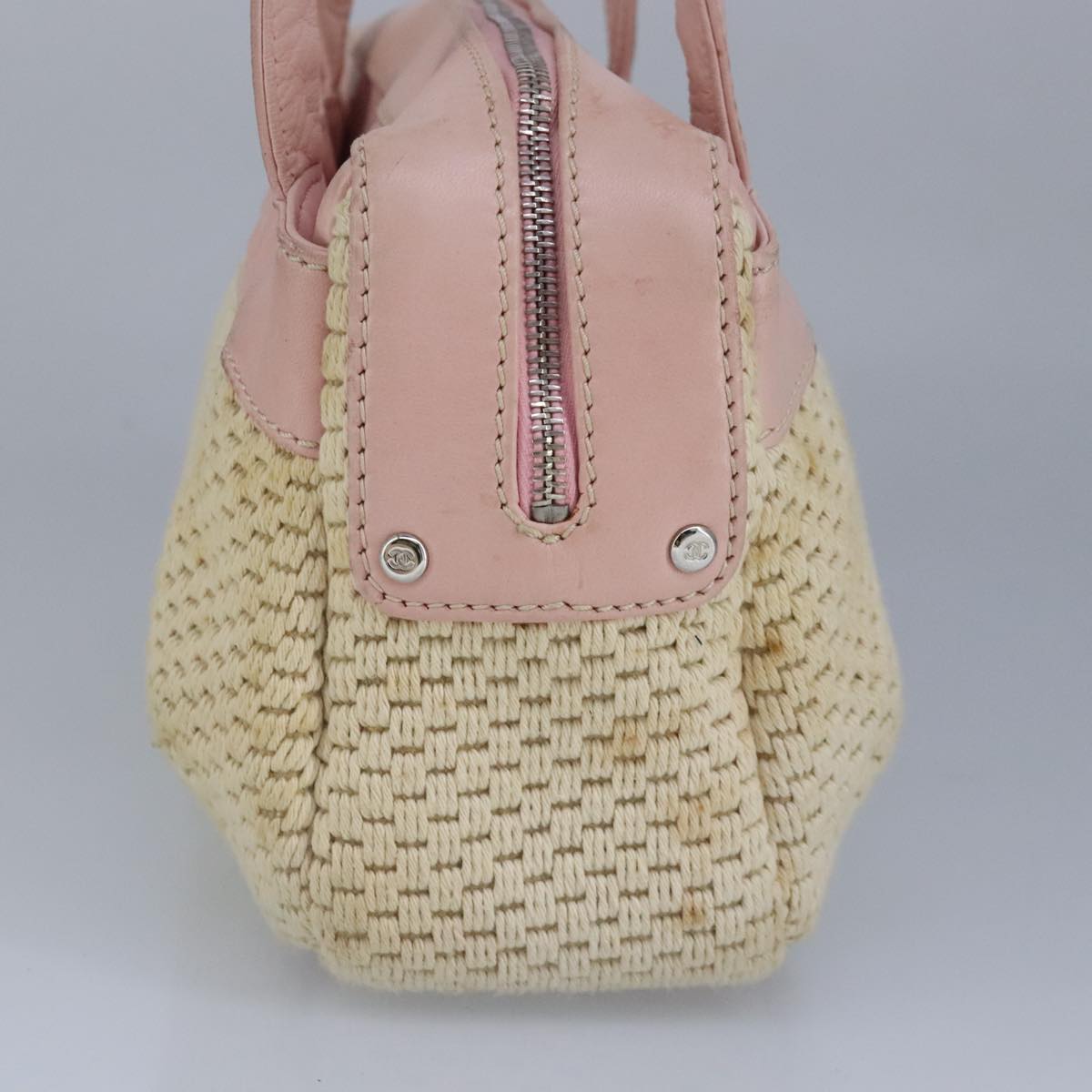 CHANEL Hand Bag Canvas Leather Pink Silver CC bs19432