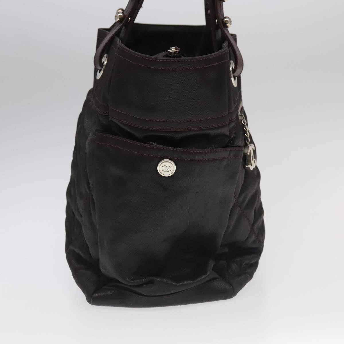 CHANEL Paris Biarritz Tote Bag Coated Canvas Brown Silver CC bs19435