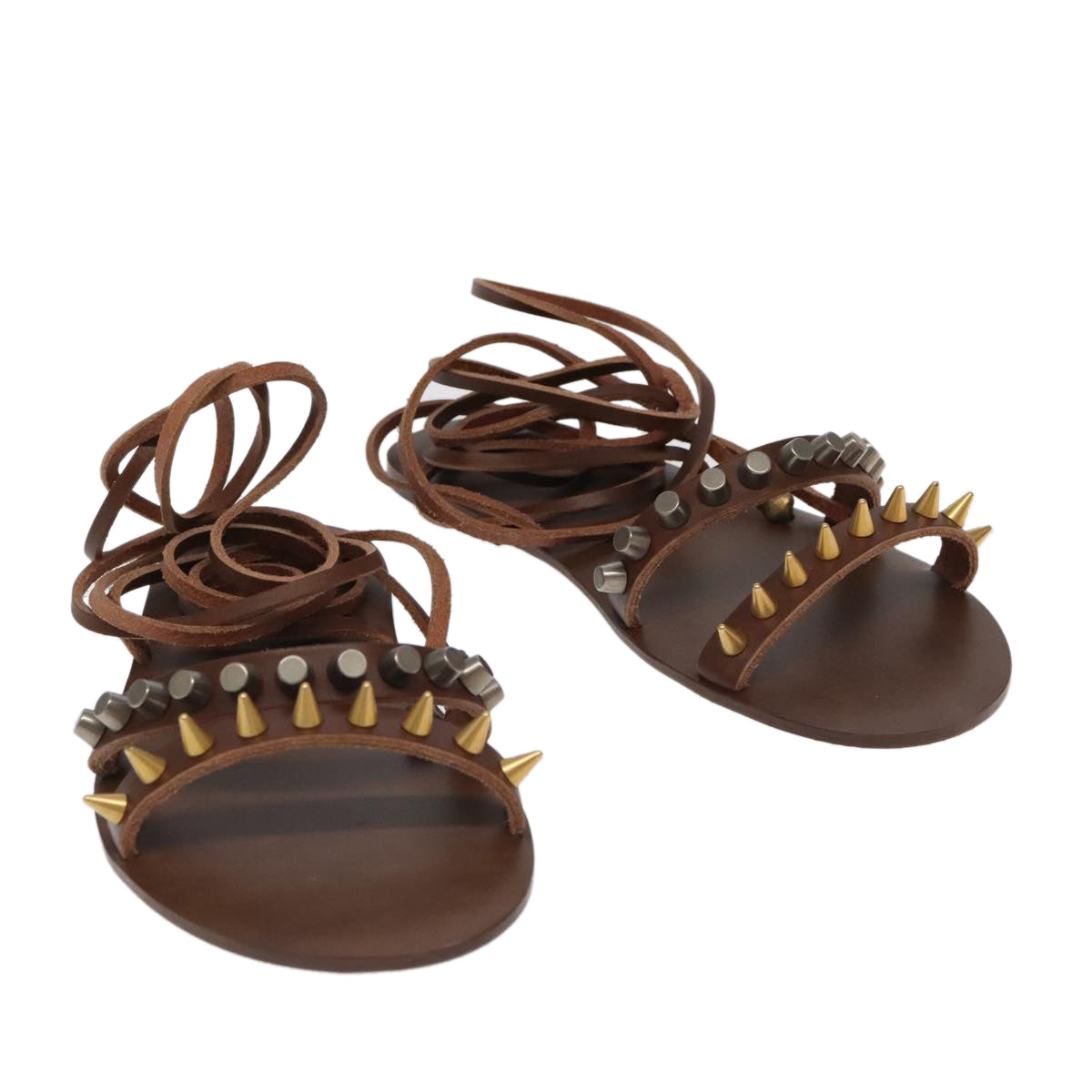 GUCCI Sandals Wood Metal 6 1/2 Brown Gold Silver 563515 bs19479