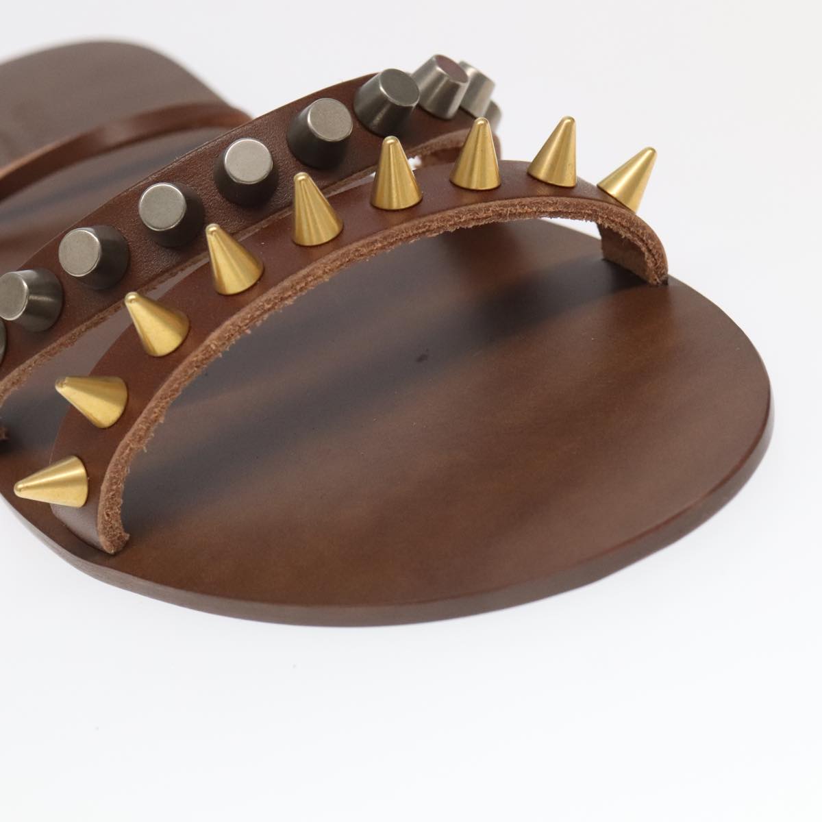 GUCCI Sandals Wood Metal 6 1/2 Brown Gold Silver 563515 bs19479