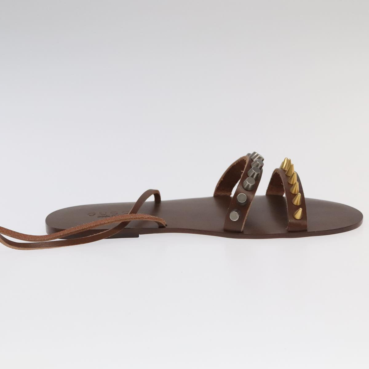 GUCCI Sandals Wood Metal 6 1/2 Brown Gold Silver 563515 bs19479
