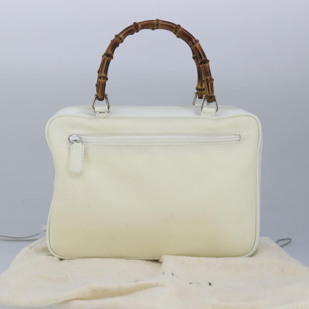 GUCCI Bamboo Hand Bag Nylon Leather White Silver 000 2040 0538 bs19480