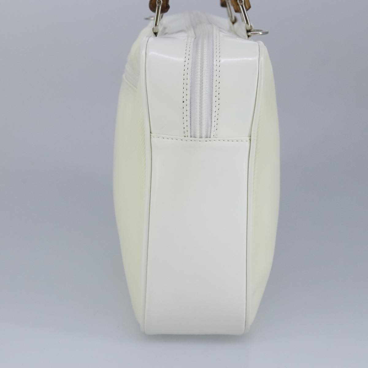 GUCCI Bamboo Hand Bag Nylon Leather White Silver 000 2040 0538 bs19480