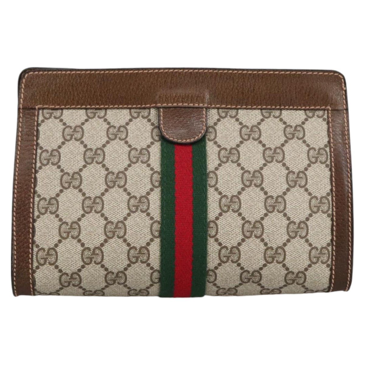 GUCCI GG Supreme Web Sherry Line Clutch Bag PVC Beige 67 014 2125 bs19481
