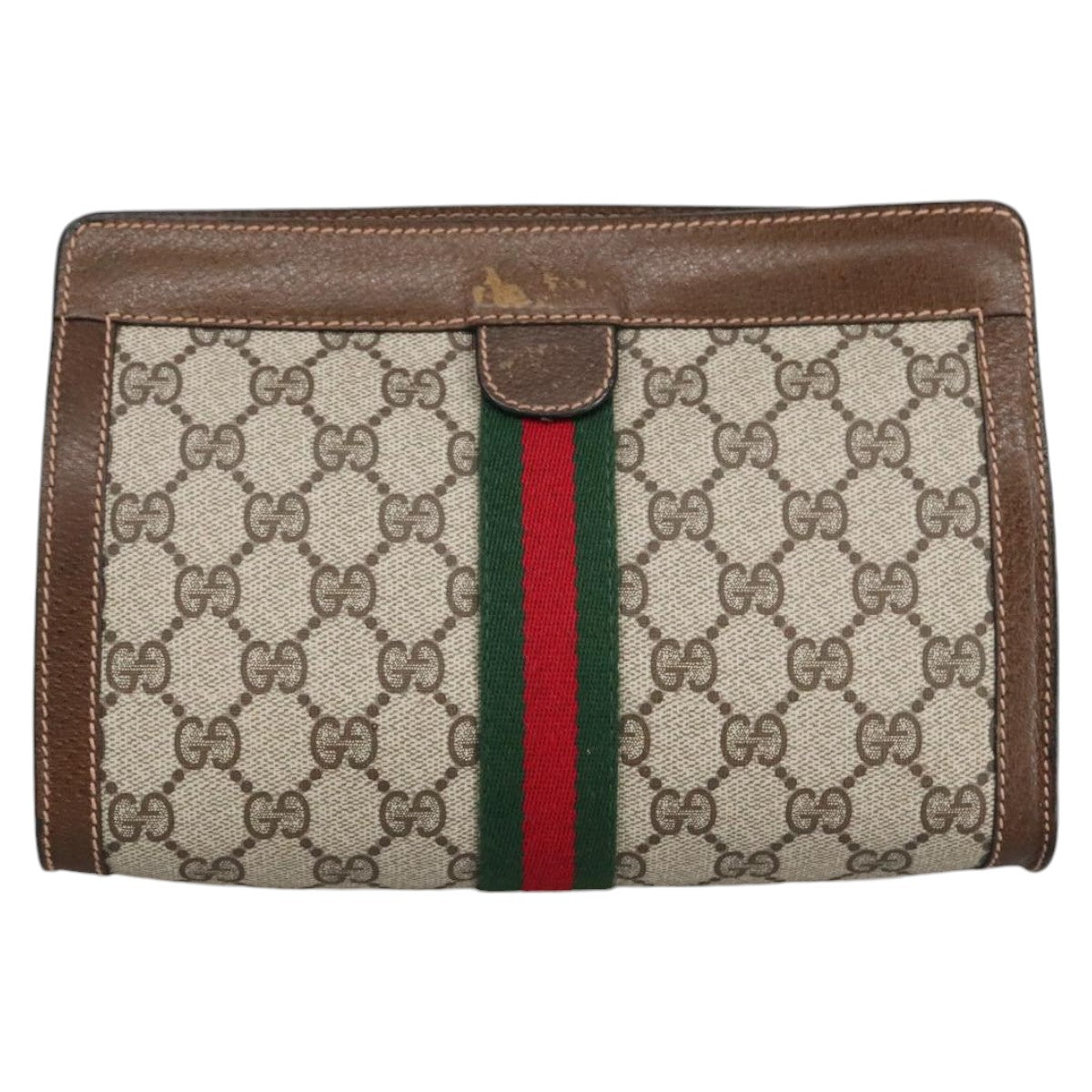 GUCCI GG Supreme Web Sherry Line Clutch Bag PVC Beige 67 014 2125 bs19481