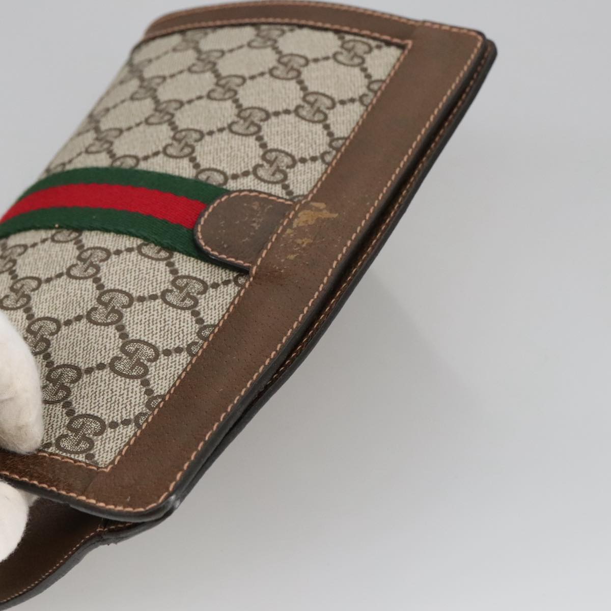 GUCCI GG Supreme Web Sherry Line Clutch Bag PVC Beige 67 014 2125 bs19481