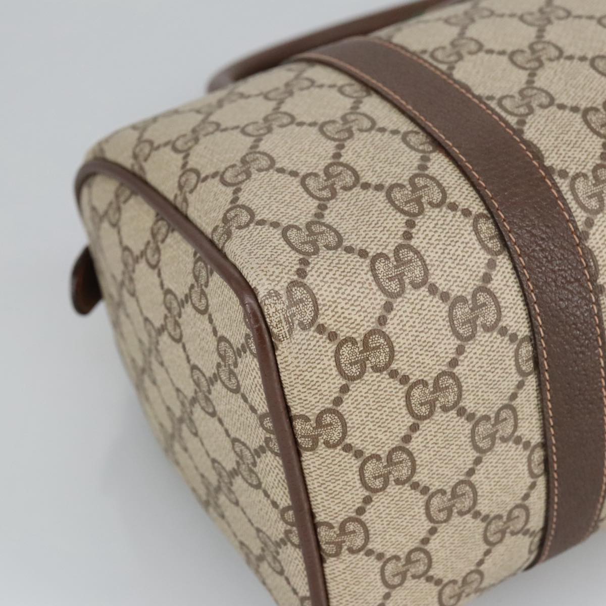GUCCI GG Supreme Web Sherry Line Boston Bag PVC Beige 40 02 006 bs19577