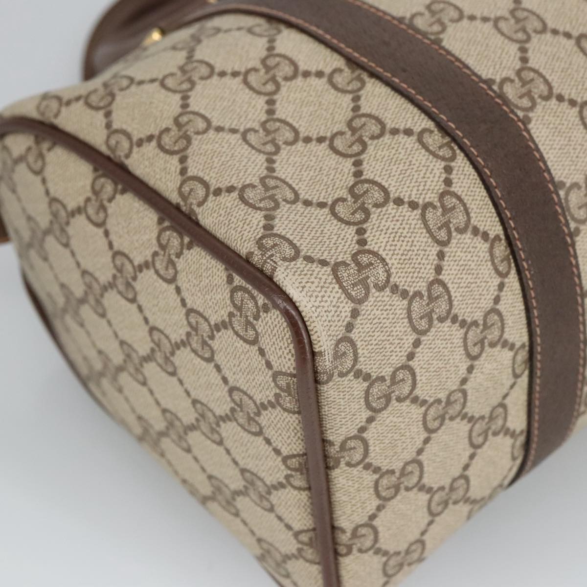 GUCCI GG Supreme Web Sherry Line Boston Bag PVC Beige 40 02 006 bs19577