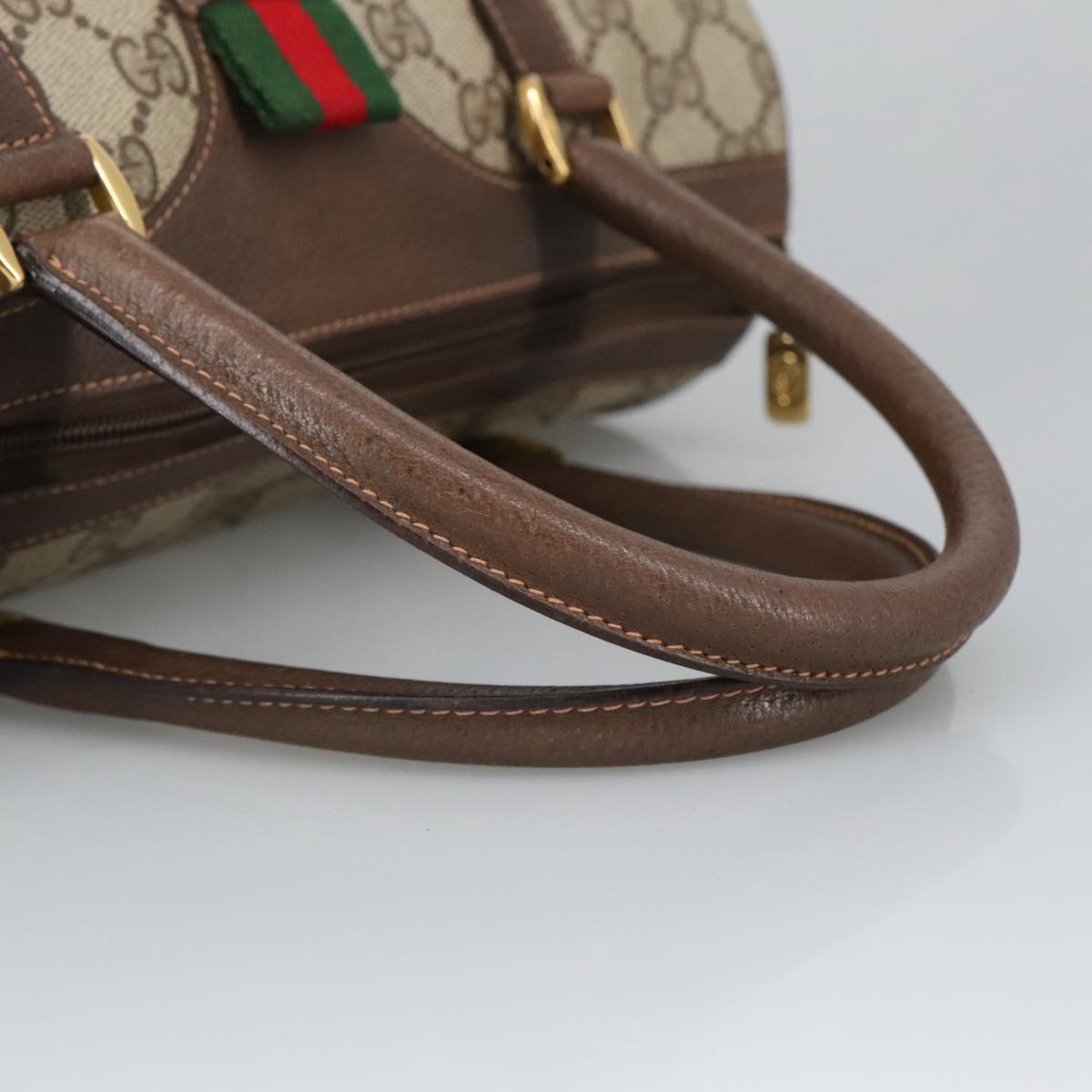 GUCCI GG Supreme Web Sherry Line Boston Bag PVC Beige 40 02 006 bs19577