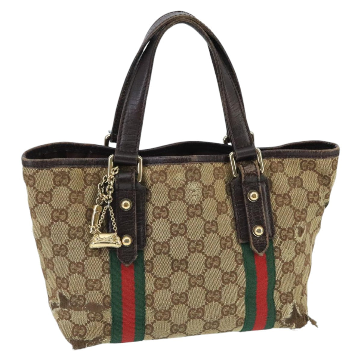 GUCCI GG Canvas Web Sherry Line Hand Bag Beige Gold Red 139261 bs19579