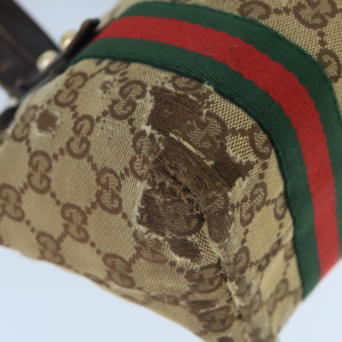 GUCCI GG Canvas Web Sherry Line Hand Bag Beige Gold Red 139261 bs19579