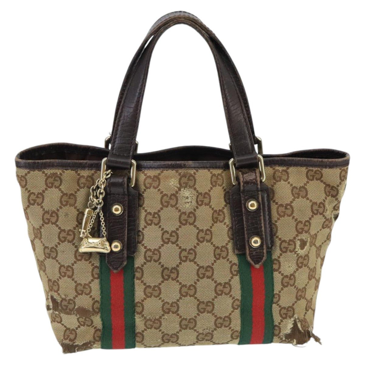 GUCCI GG Canvas Web Sherry Line Hand Bag Beige Gold Red 139261 bs19579