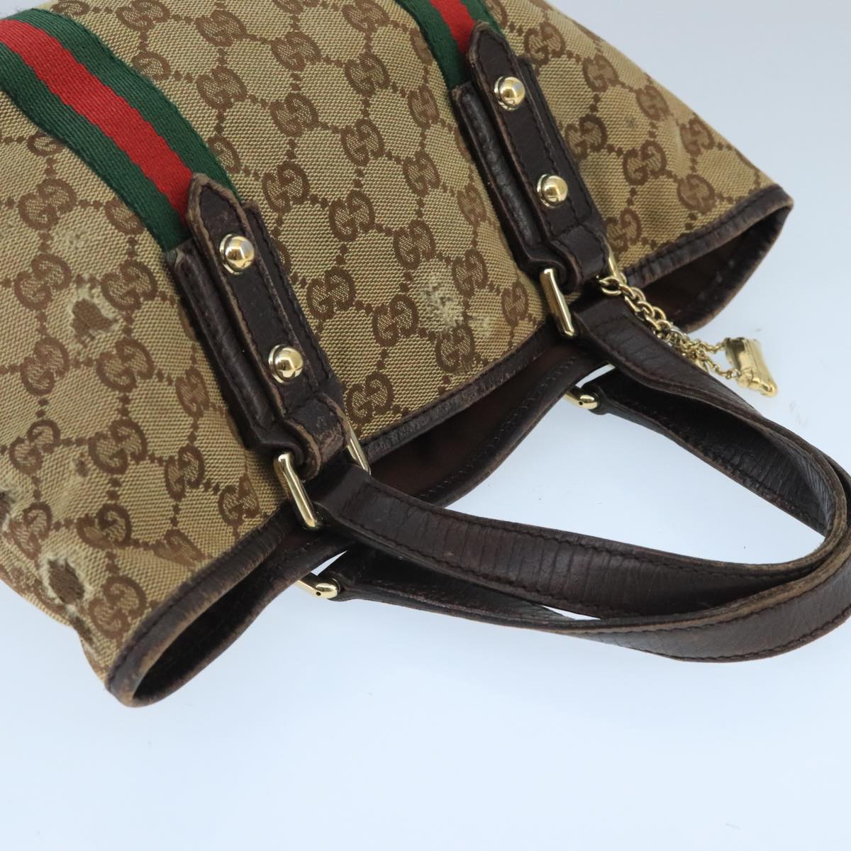 GUCCI GG Canvas Web Sherry Line Hand Bag Beige Gold Red 139261 bs19579