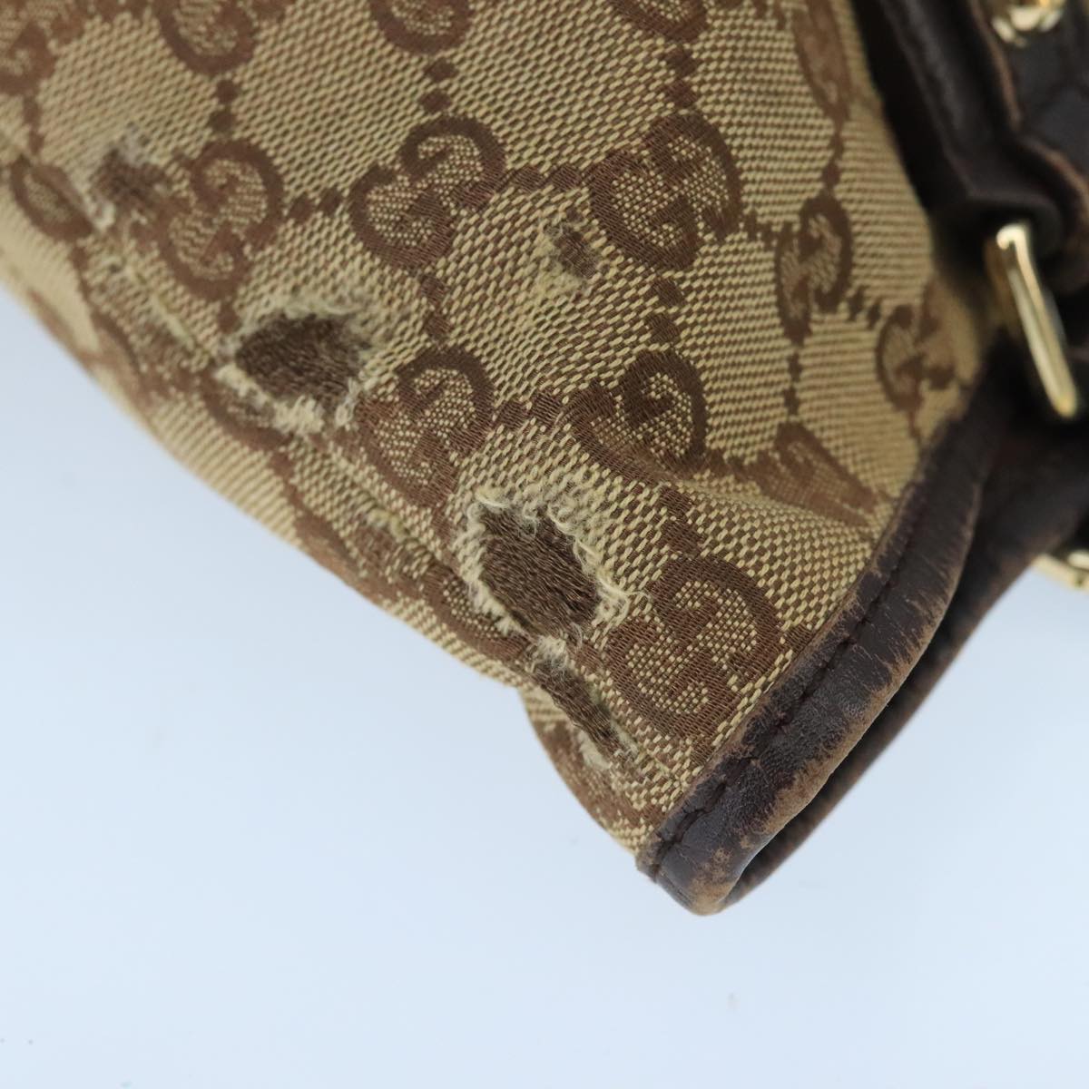 GUCCI GG Canvas Web Sherry Line Hand Bag Beige Gold Red 139261 bs19579