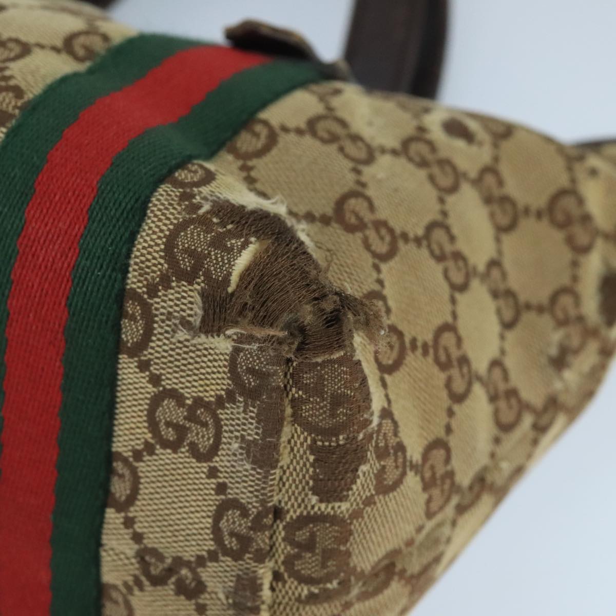 GUCCI GG Canvas Web Sherry Line Hand Bag Beige Gold Red 139261 bs19579