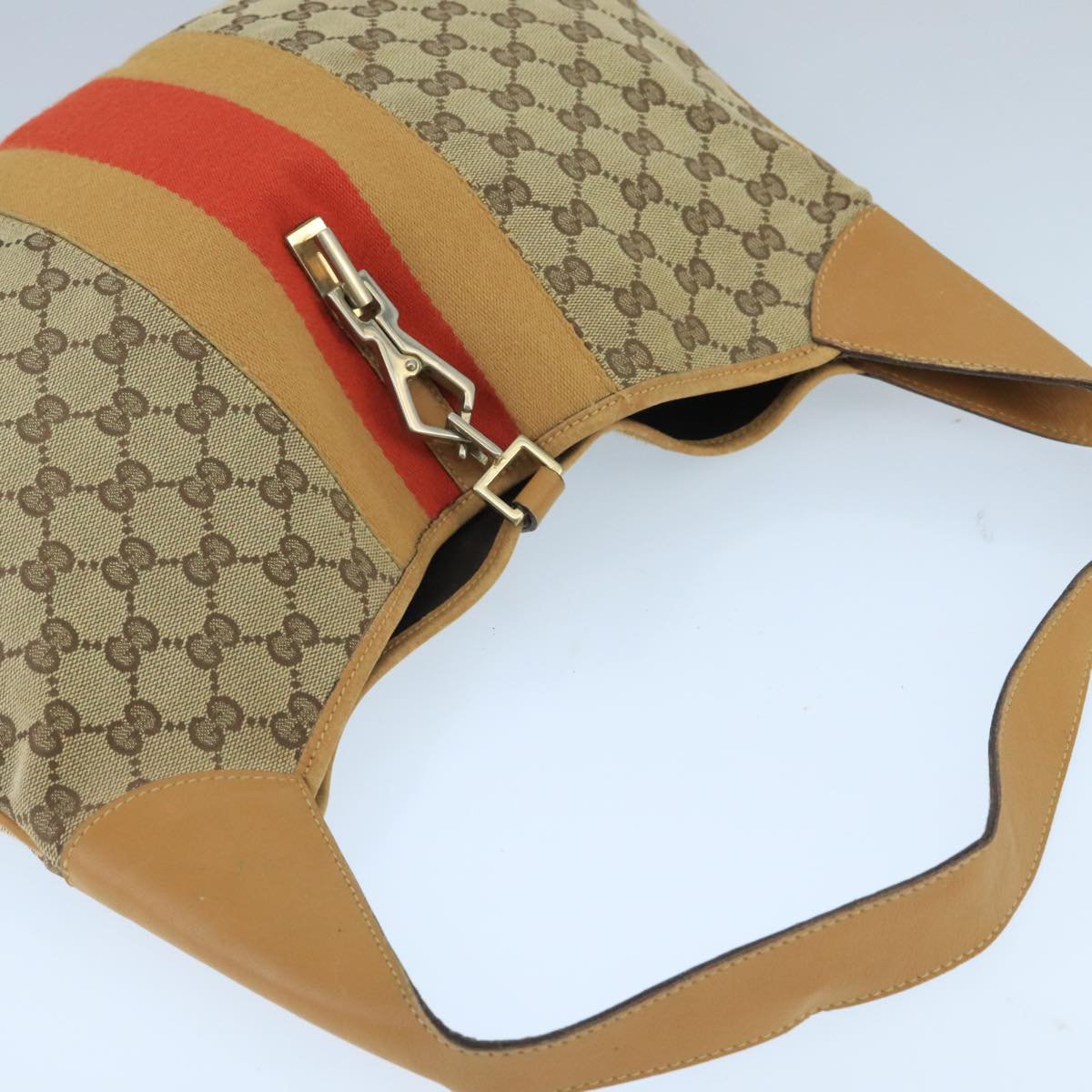 GUCCI GG Canvas Sherry Line Jackie Shoulder Bag Beige Red 001 4075 bs19585