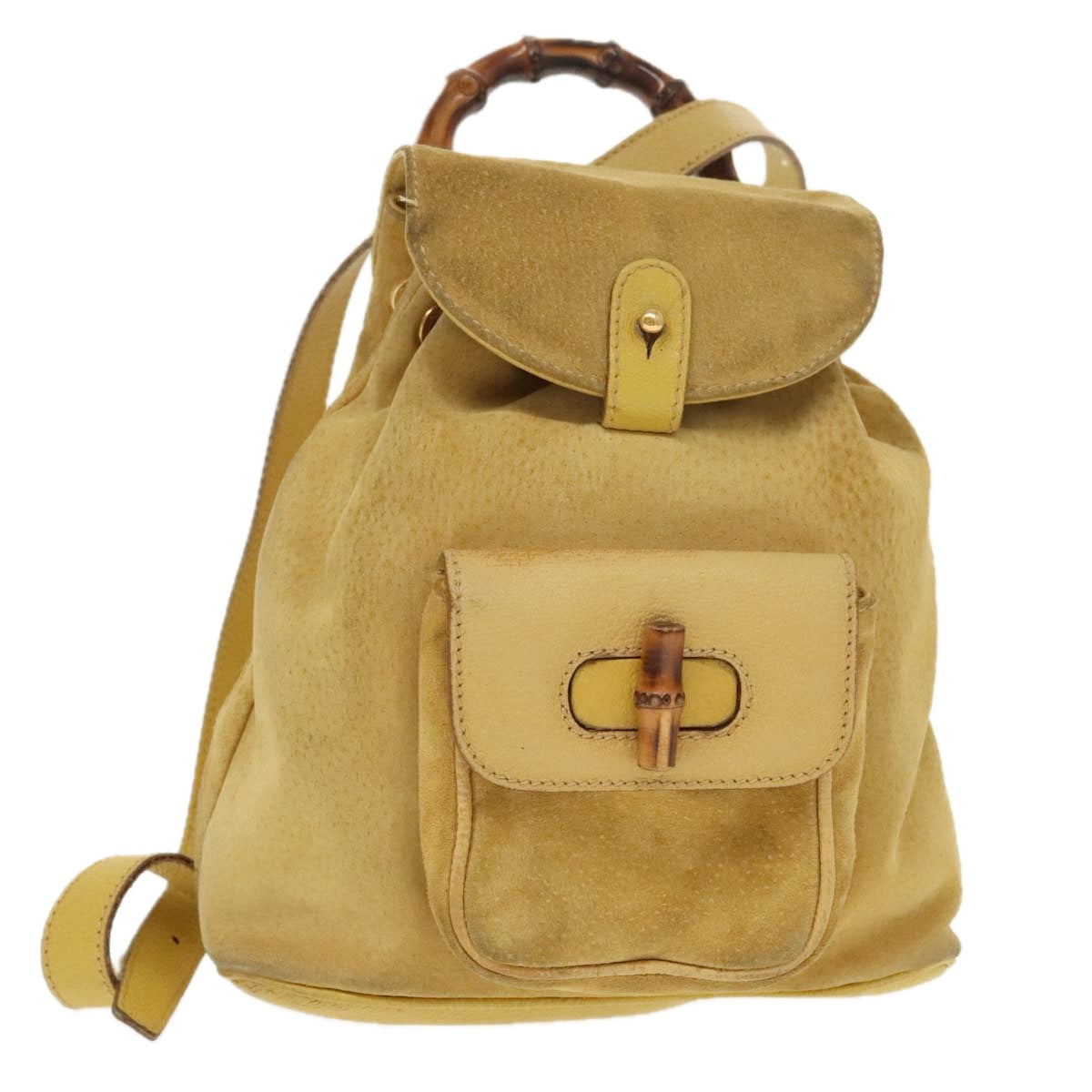 GUCCI Bamboo Backpack Suede Leather Yellow Gold 003 2058 0030 bs19589