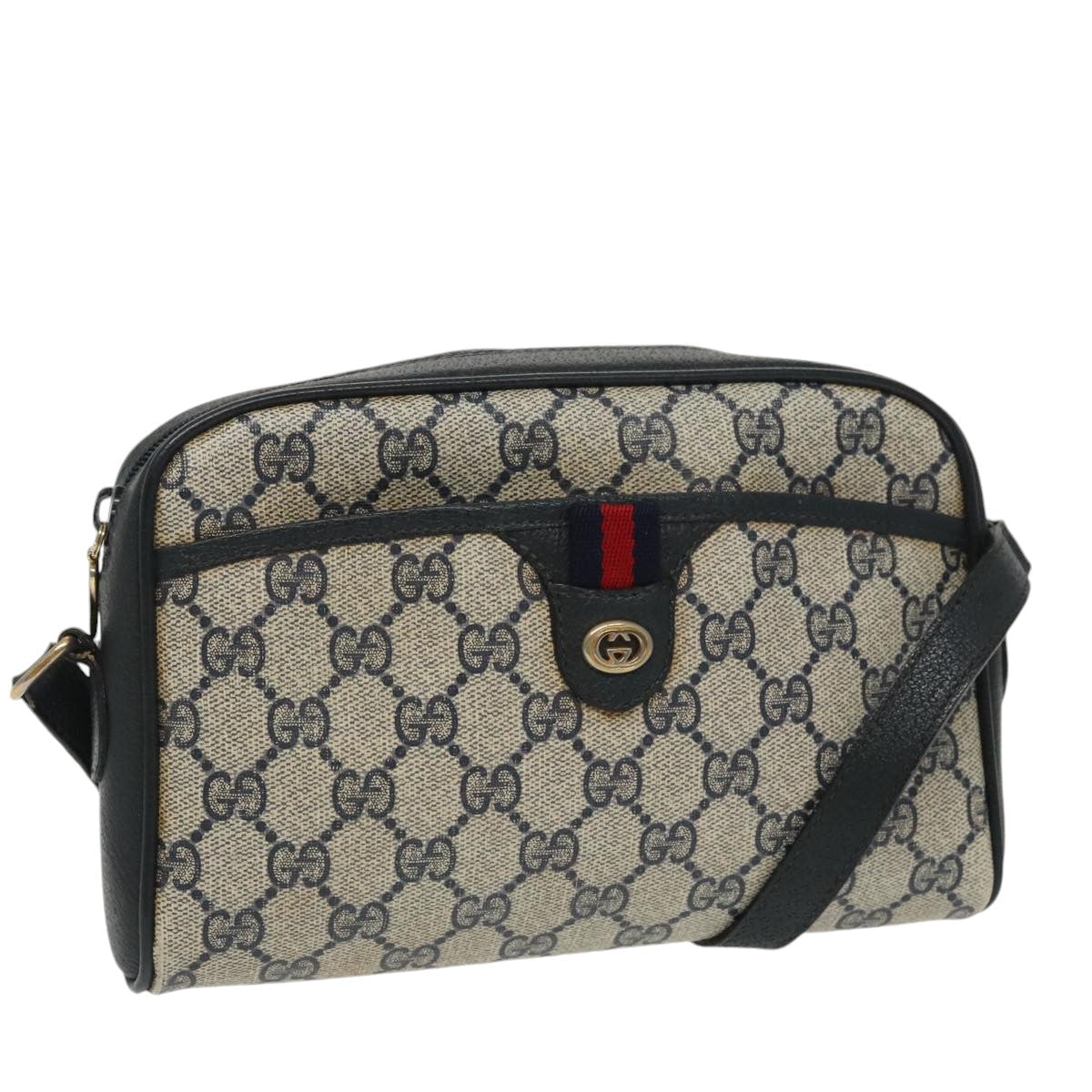 GUCCI GG Supreme Sherry Line Shoulder Bag PVC Navy Red 116 02 089 bs19638