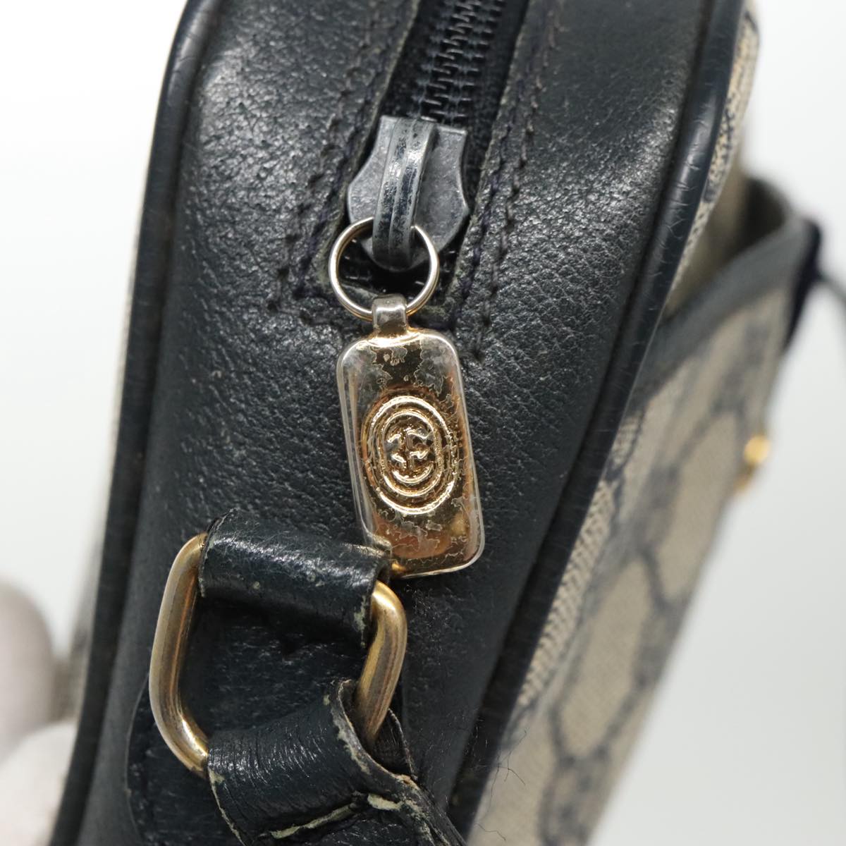 GUCCI GG Supreme Sherry Line Shoulder Bag PVC Navy Red 116 02 089 bs19638