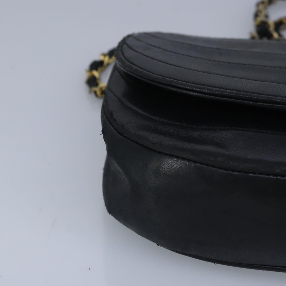 CHANEL Chain Shoulder Bag Lamb Skin Black Gold CC bs19645