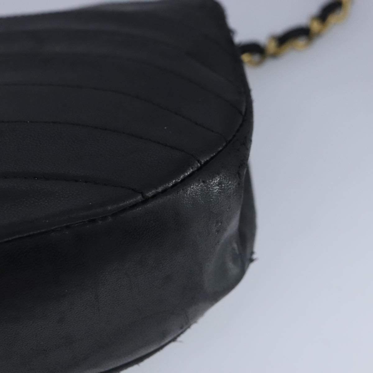 CHANEL Chain Shoulder Bag Lamb Skin Black Gold CC bs19645
