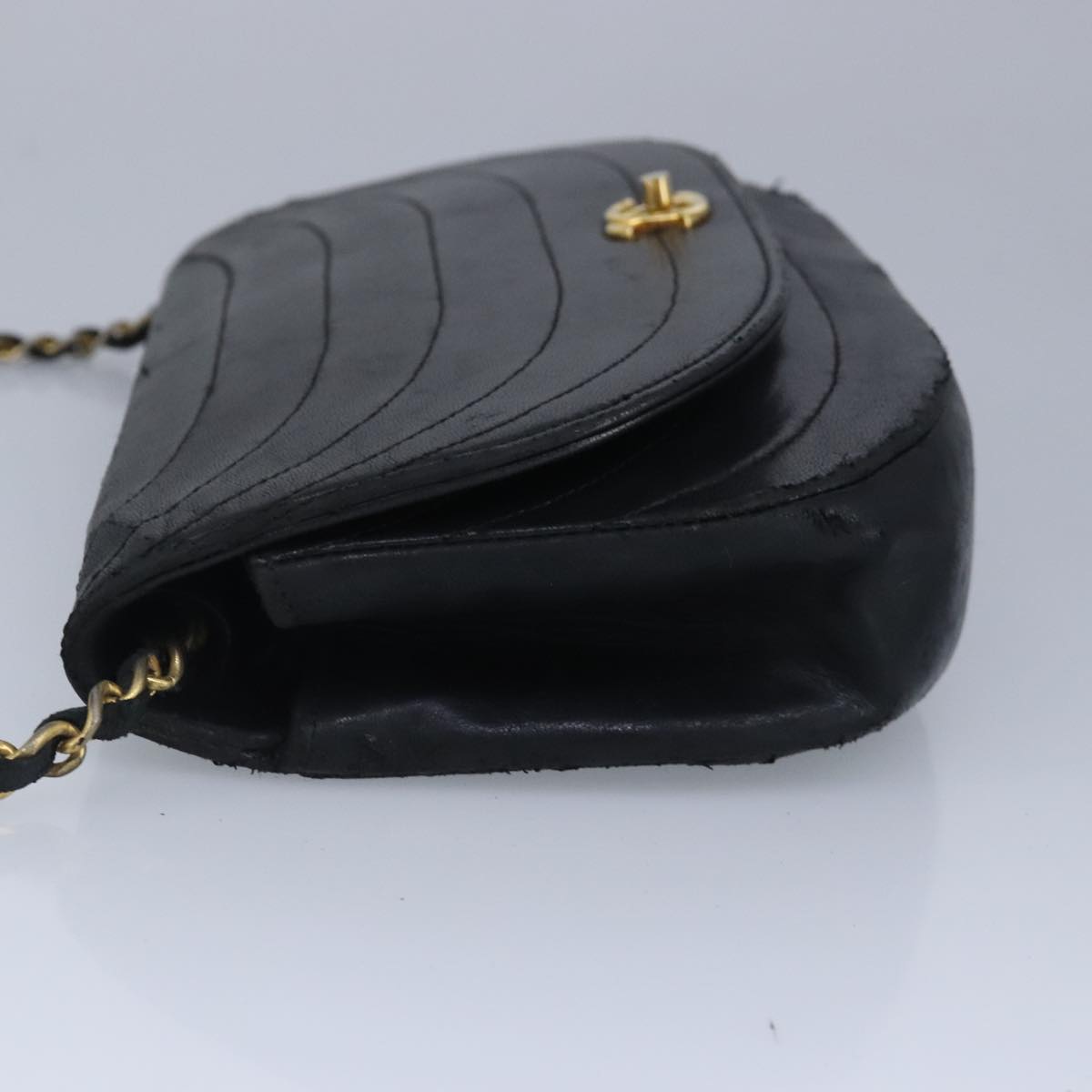 CHANEL Chain Shoulder Bag Lamb Skin Black Gold CC bs19645