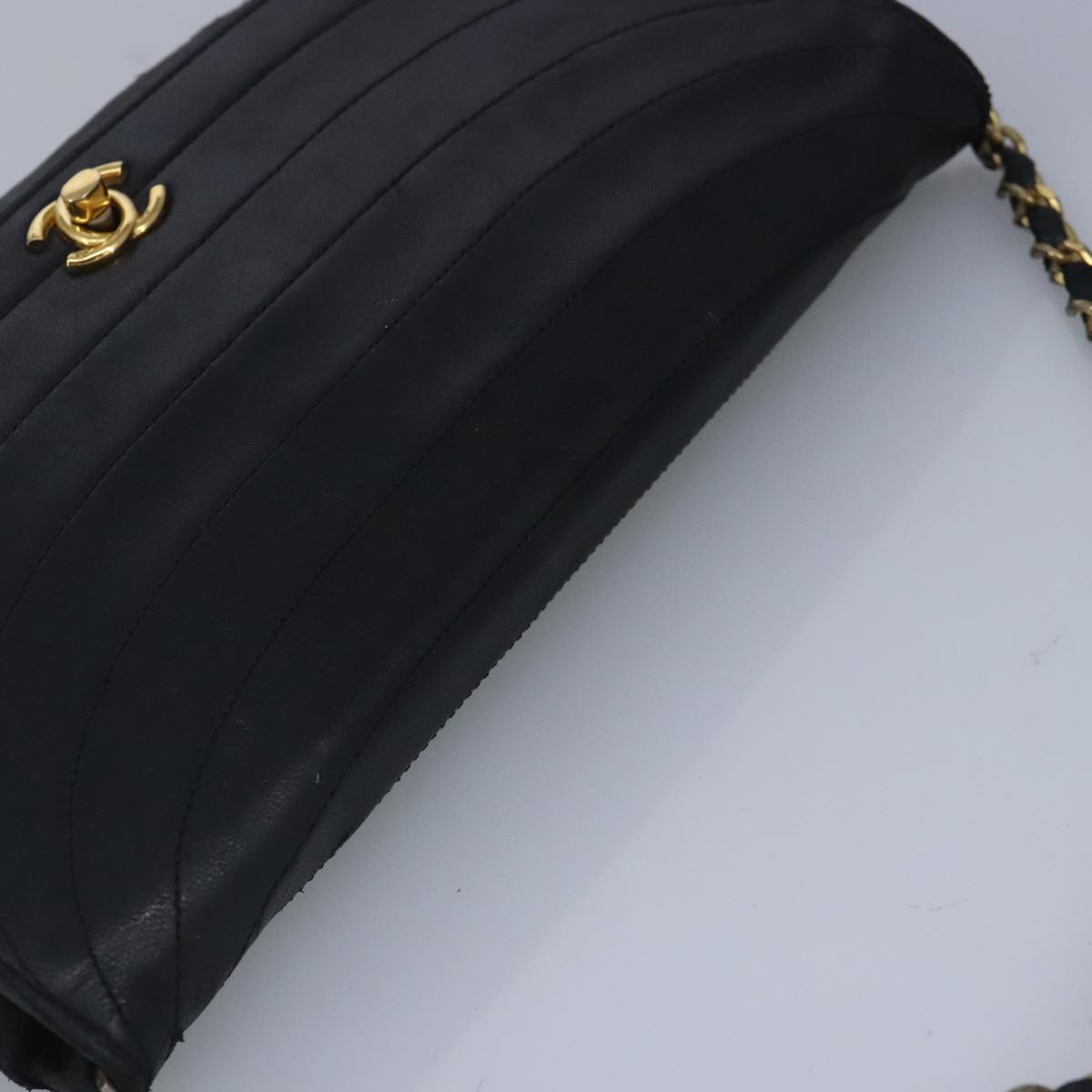 CHANEL Chain Shoulder Bag Lamb Skin Black Gold CC bs19645