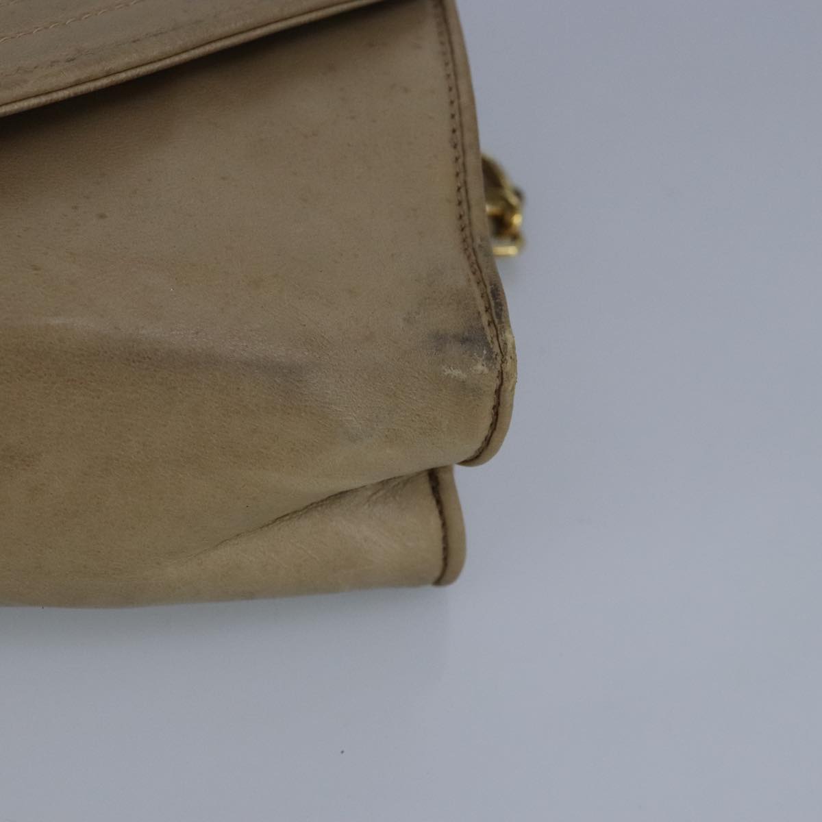 CHANEL Chain Shoulder Bag Lamb Skin Beige Gold CC bs19652