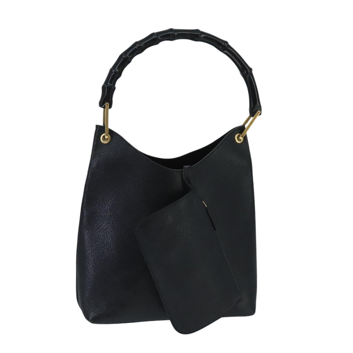 GUCCI Bamboo Shoulder Bag Leather Black Gold 001 1880 bs19671