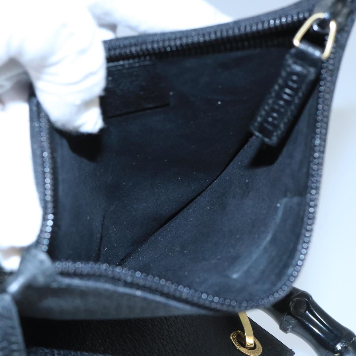 GUCCI Bamboo Shoulder Bag Leather Black Gold 001 1880 bs19671
