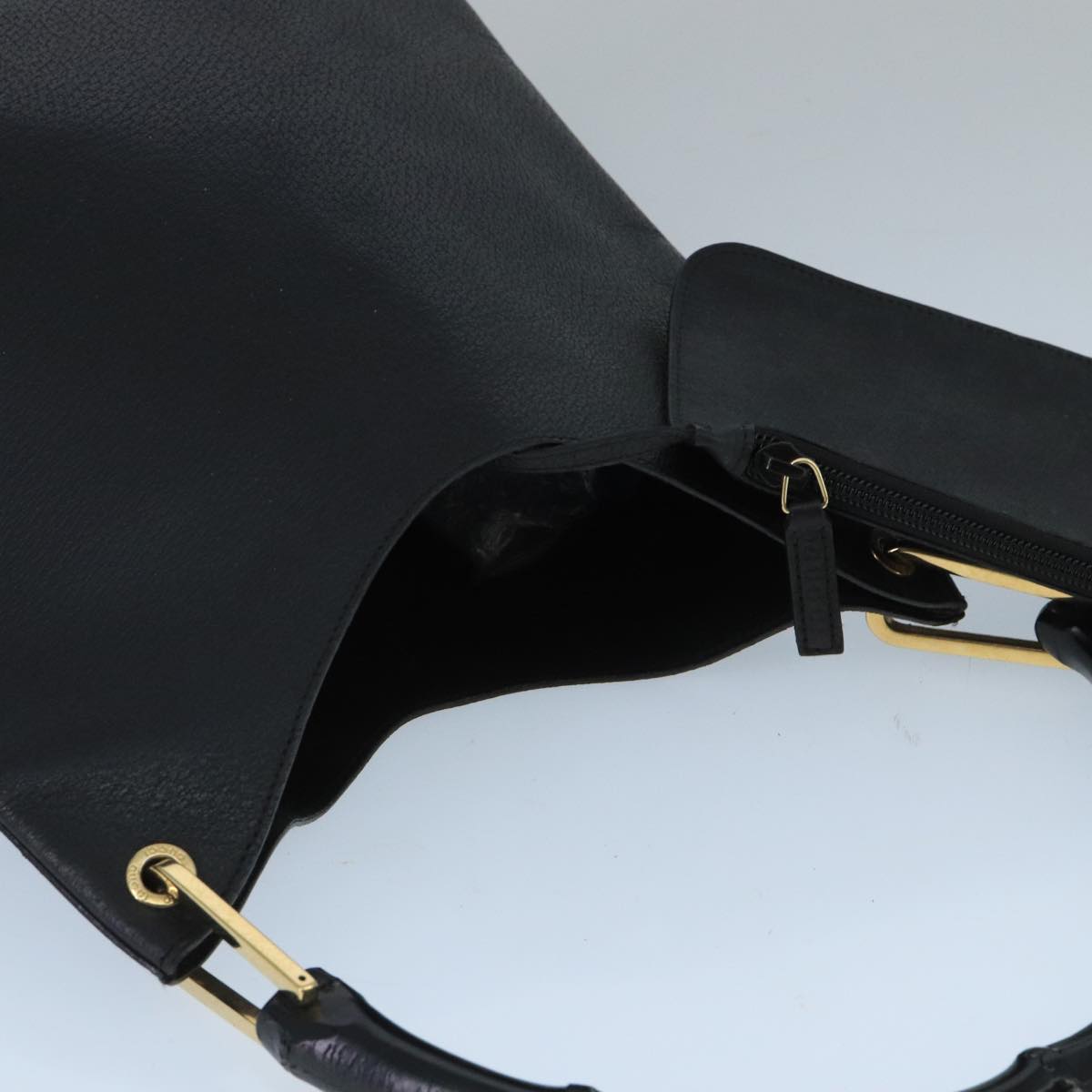 GUCCI Bamboo Shoulder Bag Leather Black Gold 001 1880 bs19671