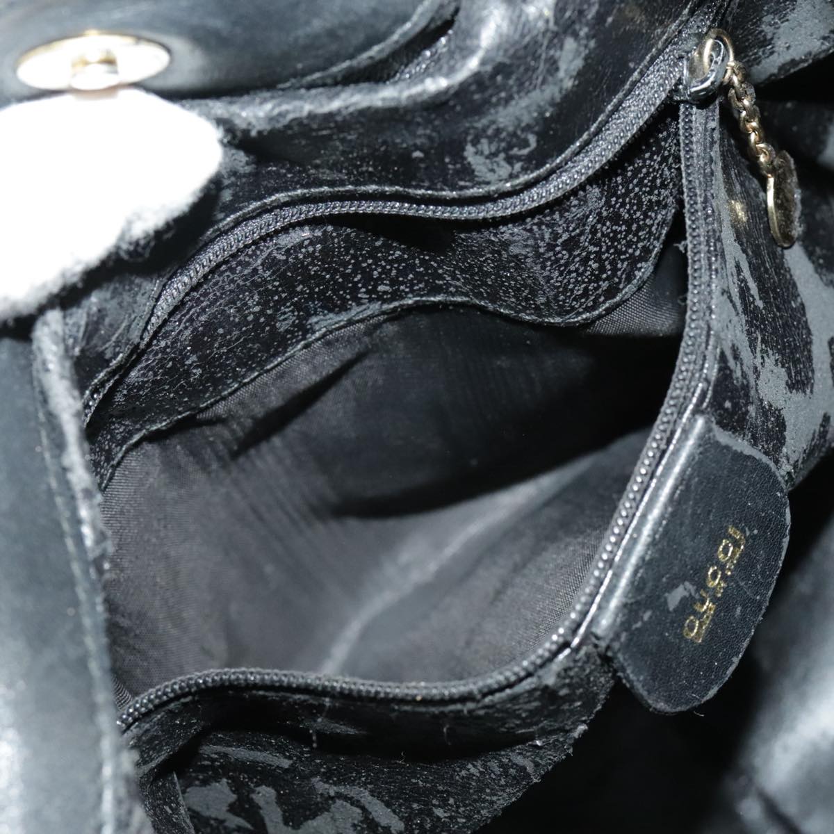 GUCCI Hand Bag Leather 2way Black Gold bs19673