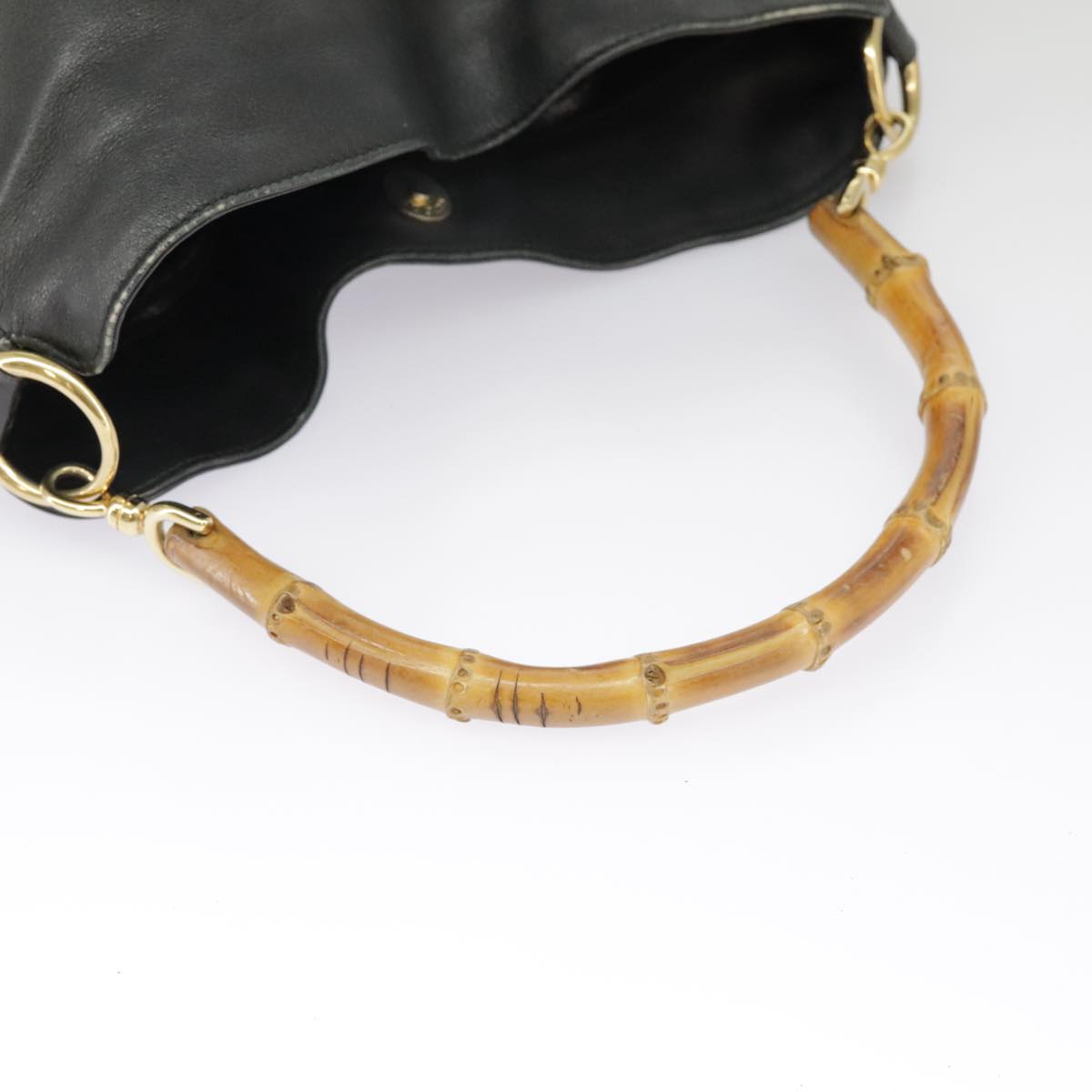 GUCCI Hand Bag Leather 2way Black Gold bs19673
