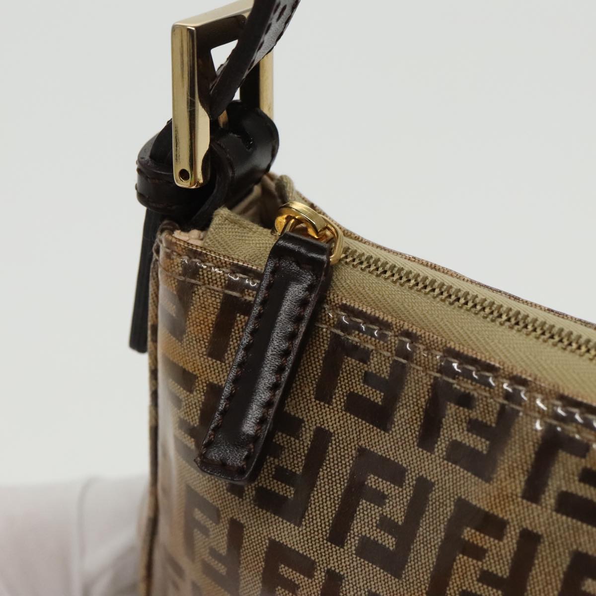 FENDI Zucchino Canvas Hand Bag Gold Brown bs19698