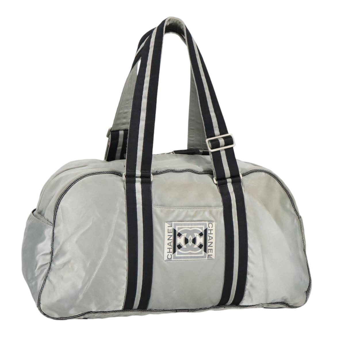 CHANEL Sports Boston Bag Canvas Silver Black CC bs19744