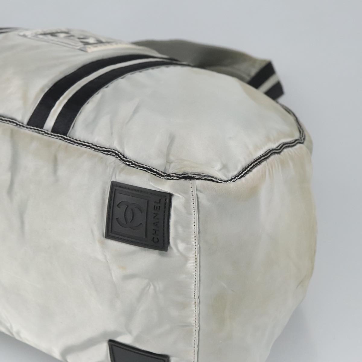 CHANEL Sports Boston Bag Canvas Silver Black CC bs19744