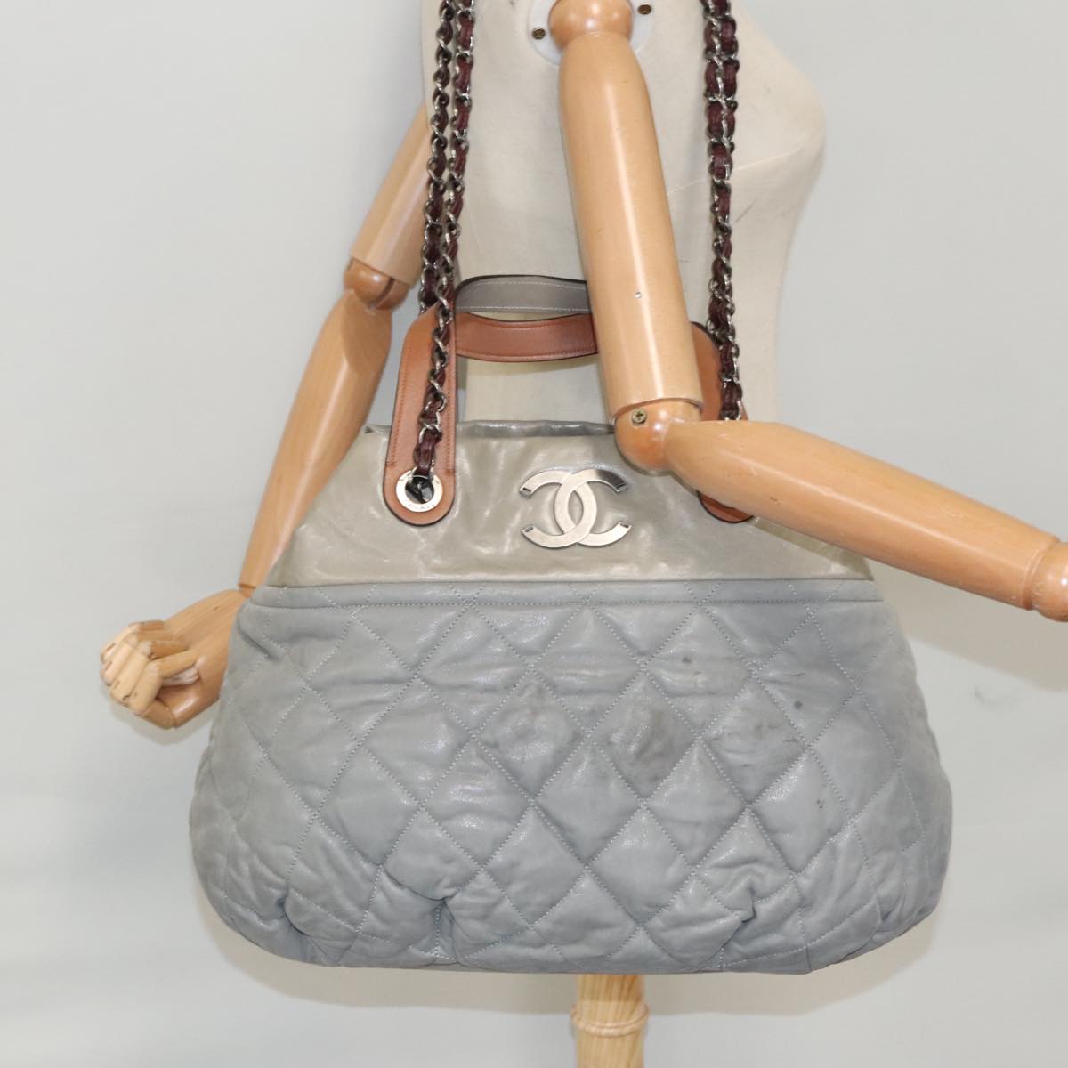 CHANEL Matelasse Hand Bag Leather 2way Gray CC bs19745