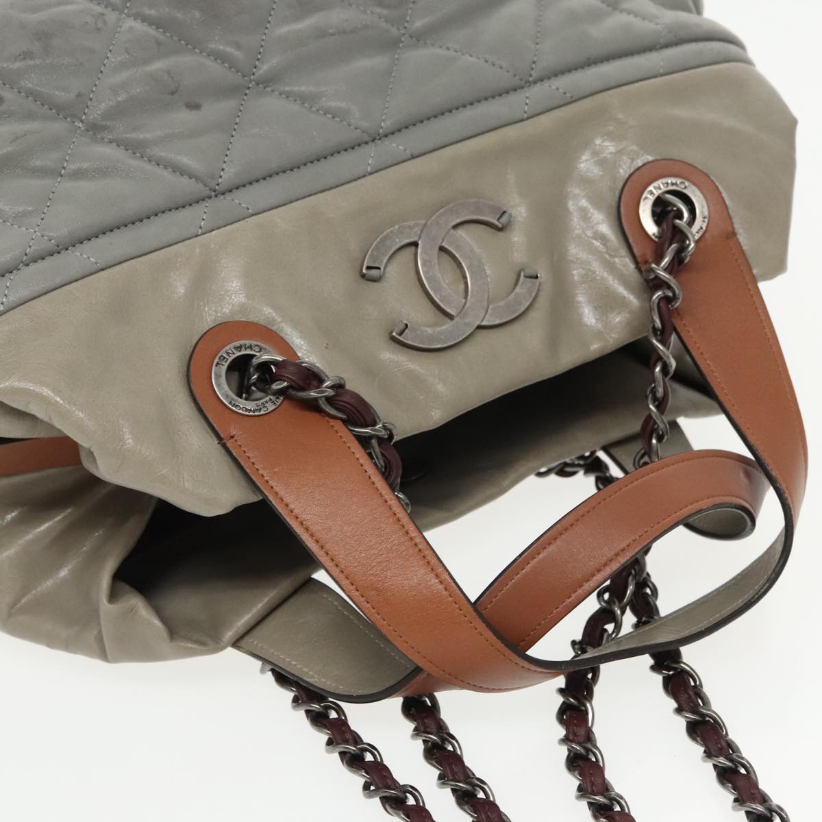 CHANEL Matelasse Hand Bag Leather 2way Gray CC bs19745