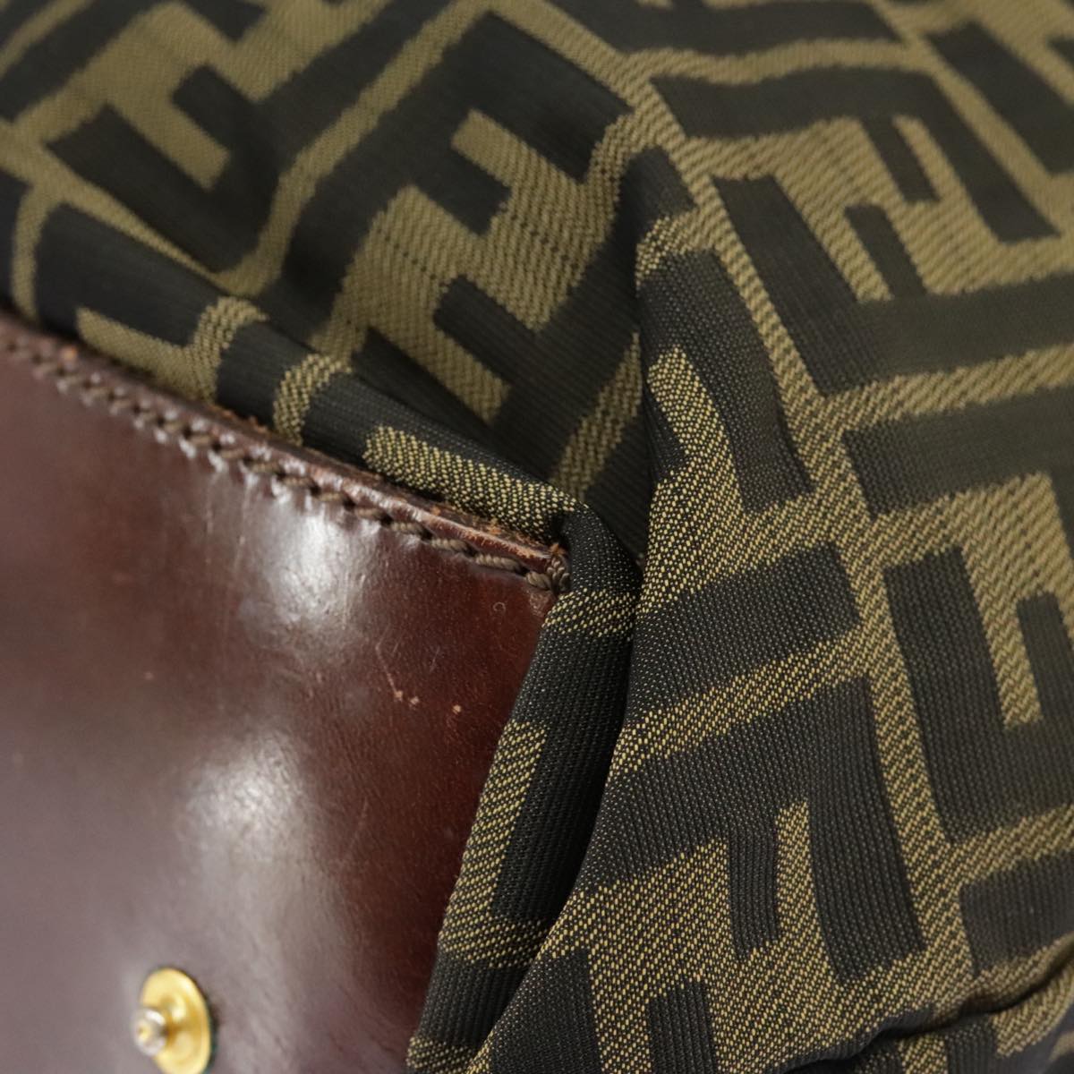 FENDI Zucca Canvas Hand Bag Brown Black Gold bs19756