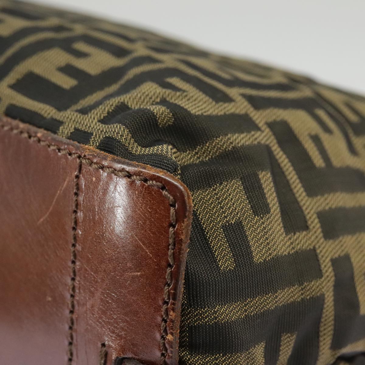 FENDI Zucca Canvas Hand Bag Brown Black Gold bs19756
