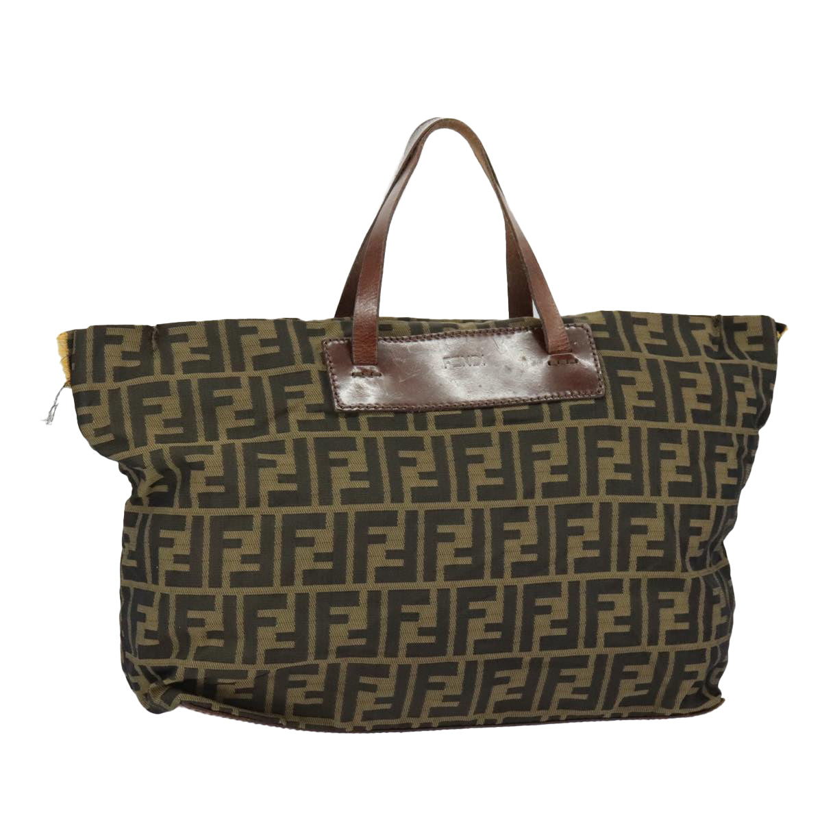 FENDI Zucca Canvas Hand Bag Brown Black Gold bs19756