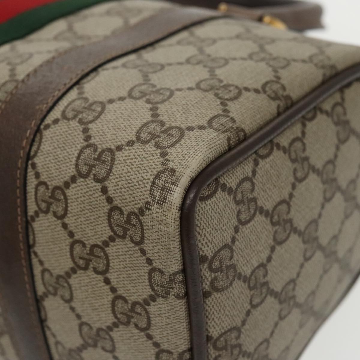 GUCCI GG Supreme Web Sherry Line Boston Bag PVC Beige 40 02 006 bs19804