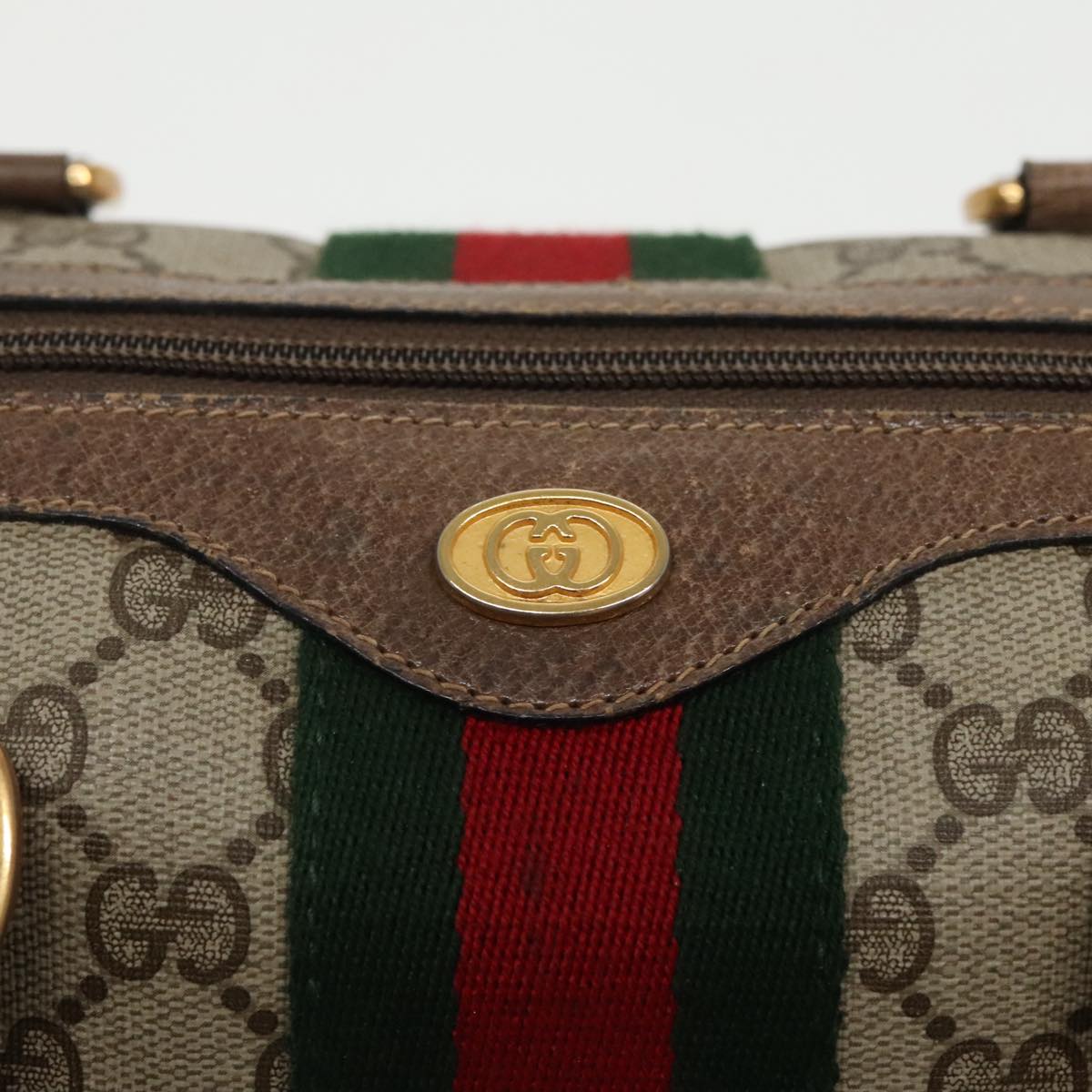 GUCCI GG Supreme Web Sherry Line Boston Bag PVC Beige 40 02 006 bs19804