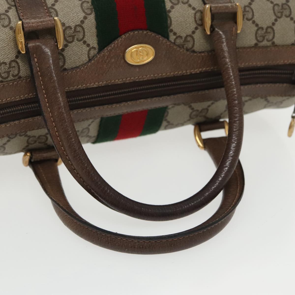 GUCCI GG Supreme Web Sherry Line Boston Bag PVC Beige 40 02 006 bs19804