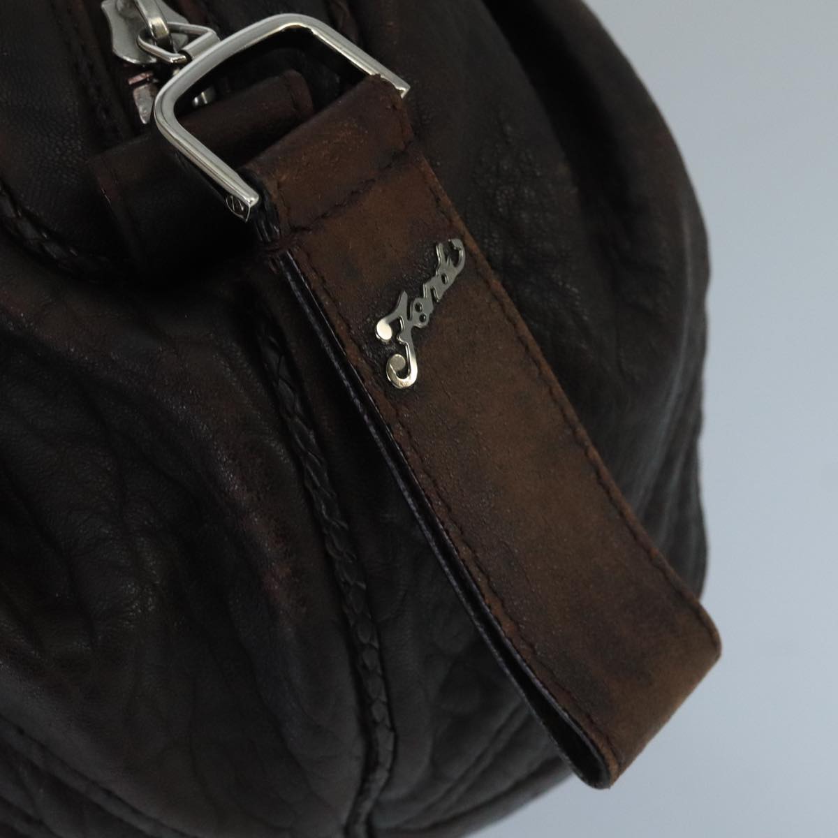 FENDI Spy Bag Hand Bag Leather Brown Silver bs19816