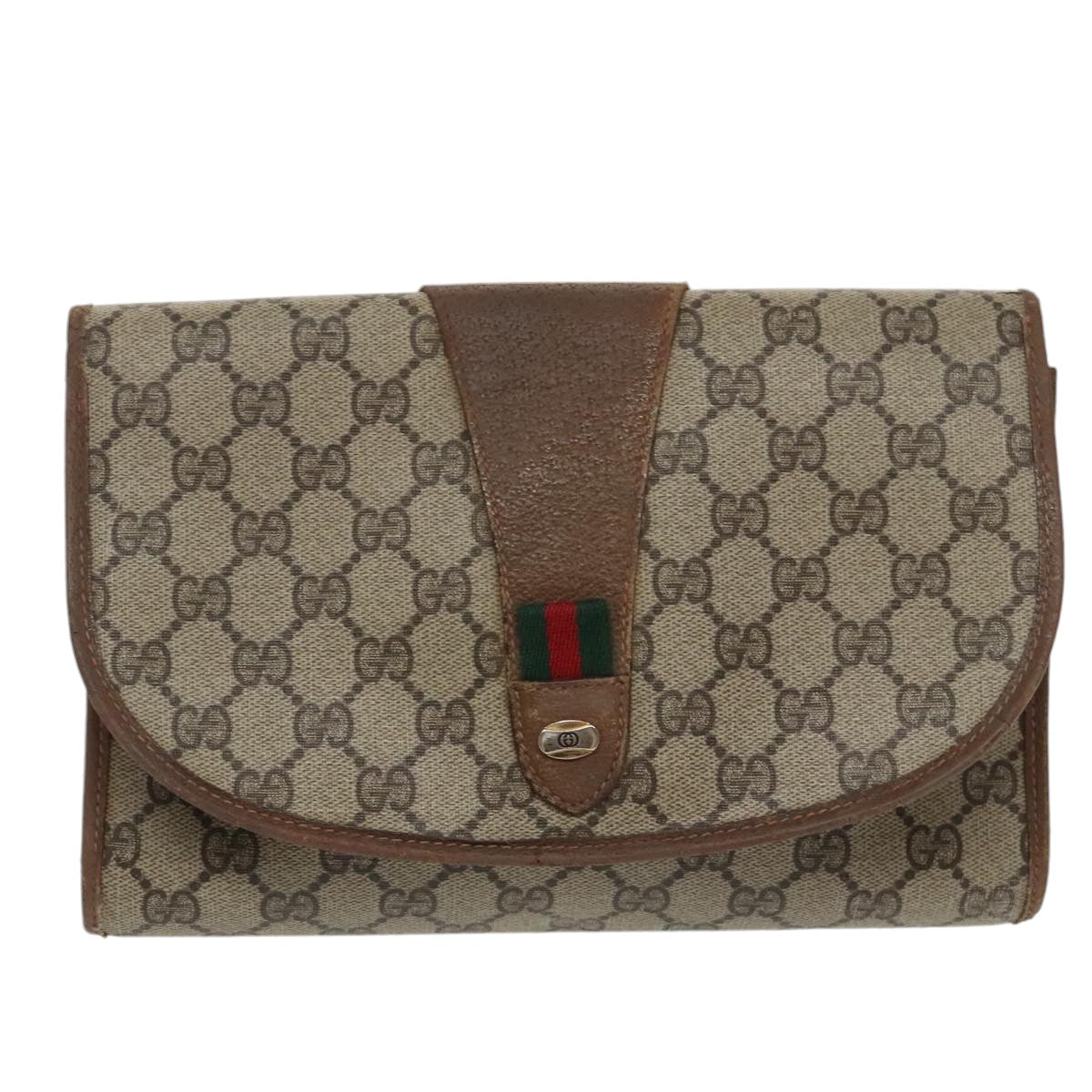 GUCCI GG Supreme Web Sherry Line Clutch Bag PVC Beige 89 01 030 bs19871