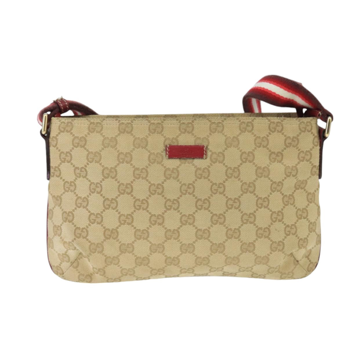GUCCI GG Canvas Sherry Line Shoulder Bag Beige Wine Red Red 189749 bs19873