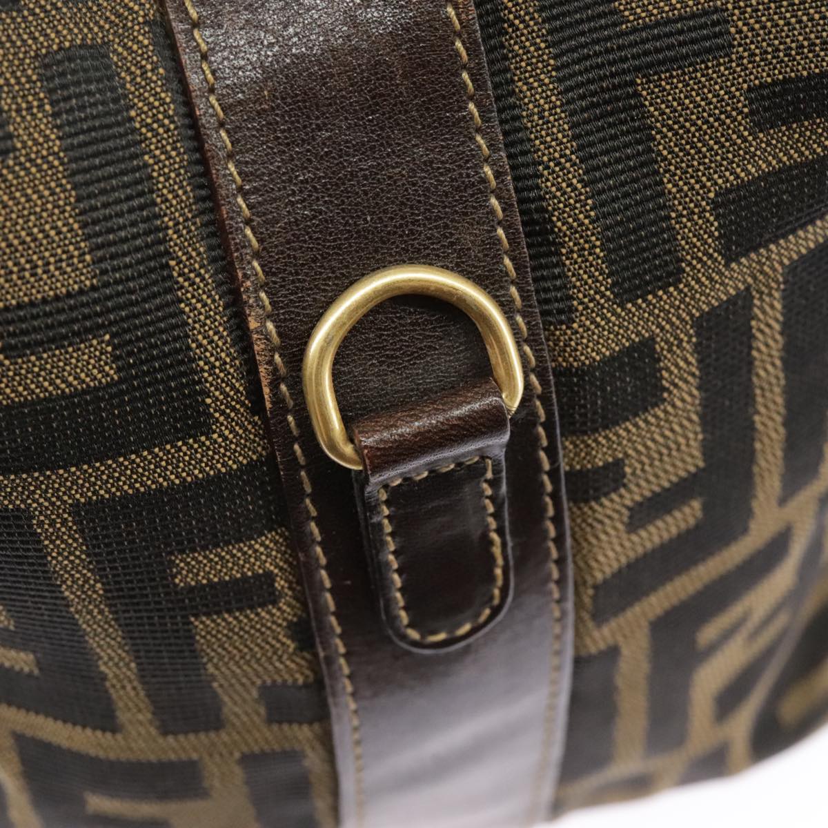 FENDI Zucca Canvas Hand Bag Brown Black Gold bs19936