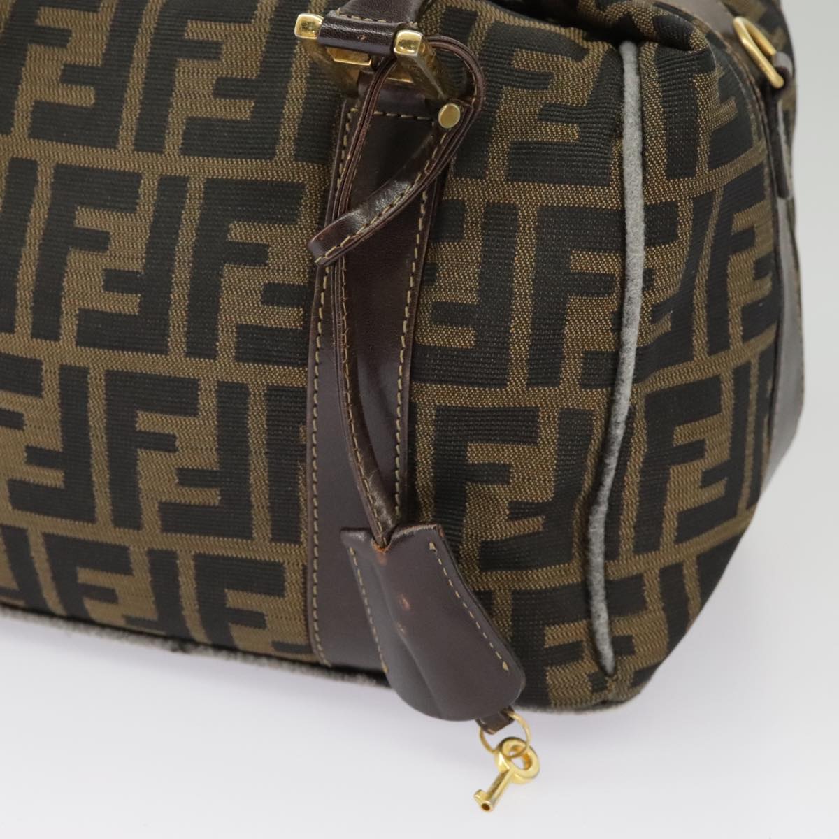 FENDI Zucca Canvas Hand Bag Brown Black Gold bs19936
