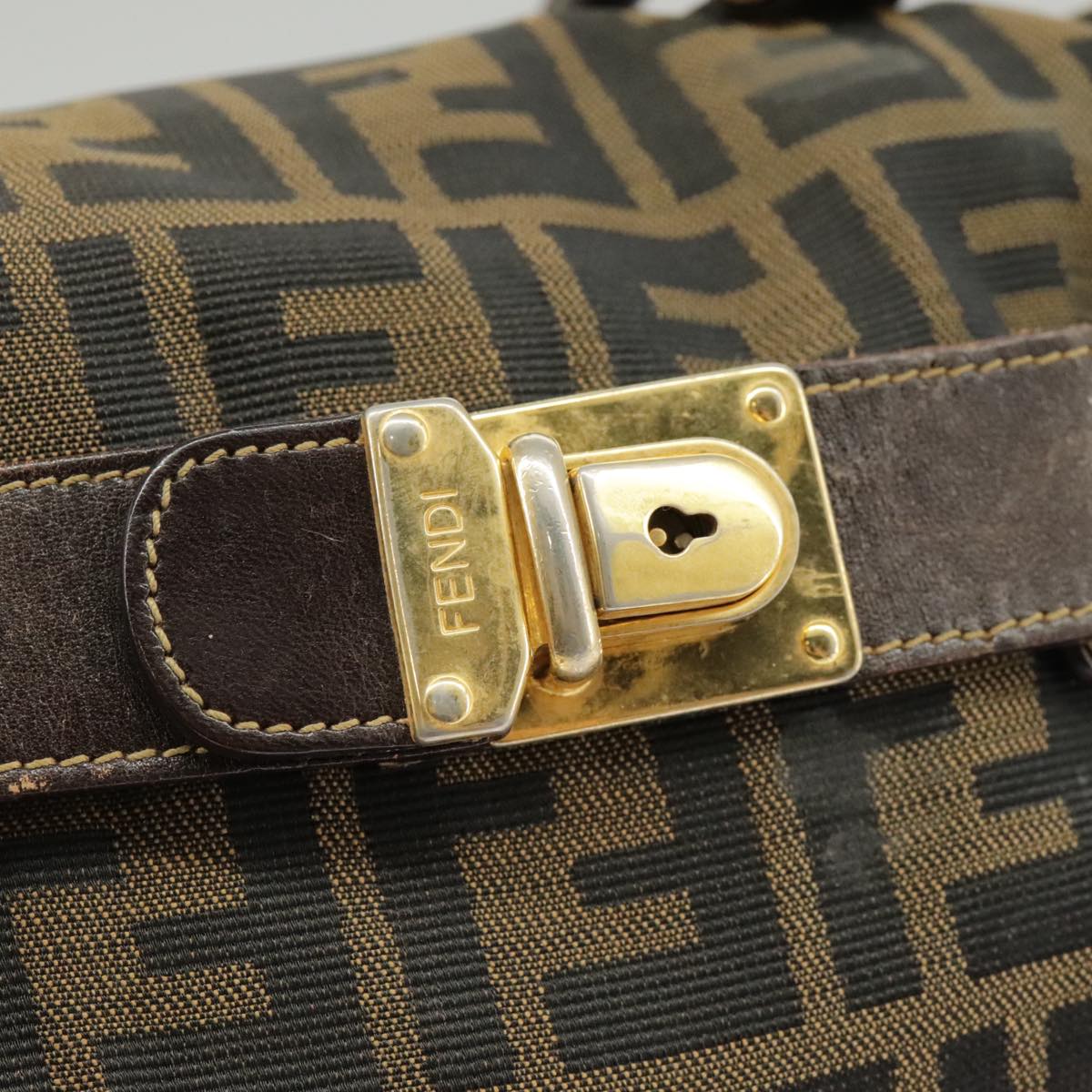 FENDI Zucca Canvas Hand Bag Brown Black Gold bs19936